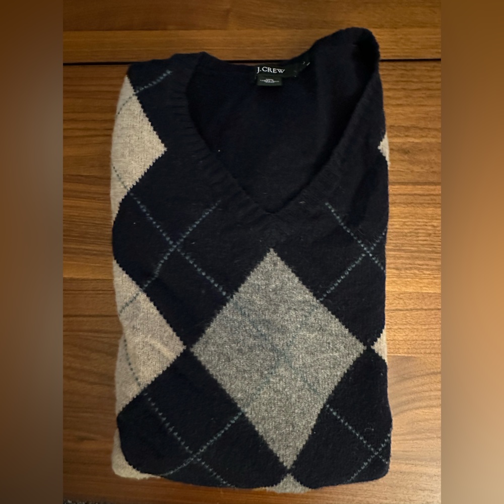JCrew Argyle V Neck Wool Sweater